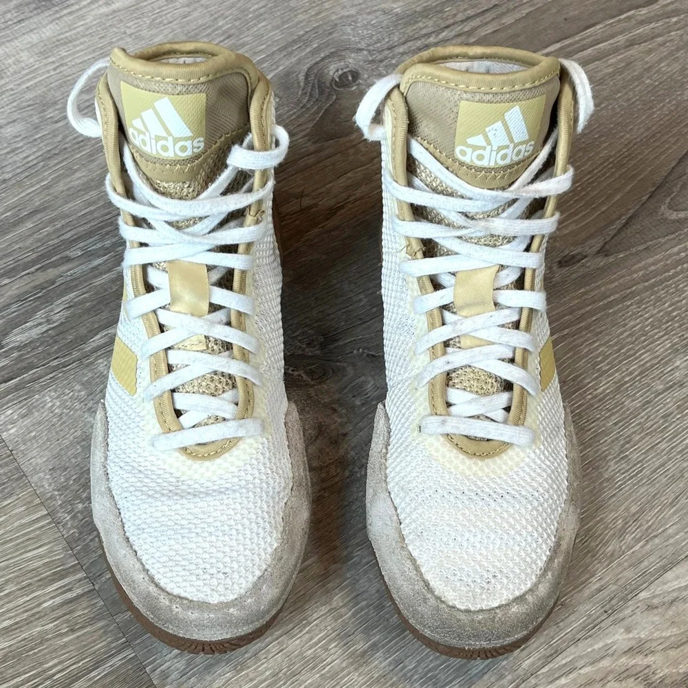 Adidas‎ Tech Fall 2.0 Wrestling Shoes White Vegas Gold Youth 3 UK 2.5 EU 35